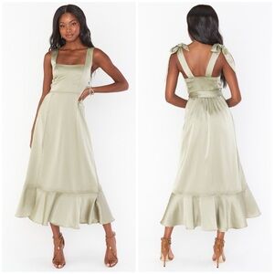 SHOW ME YOUR MUMU Claire Midi Dress In Moss Green Luxe Satin